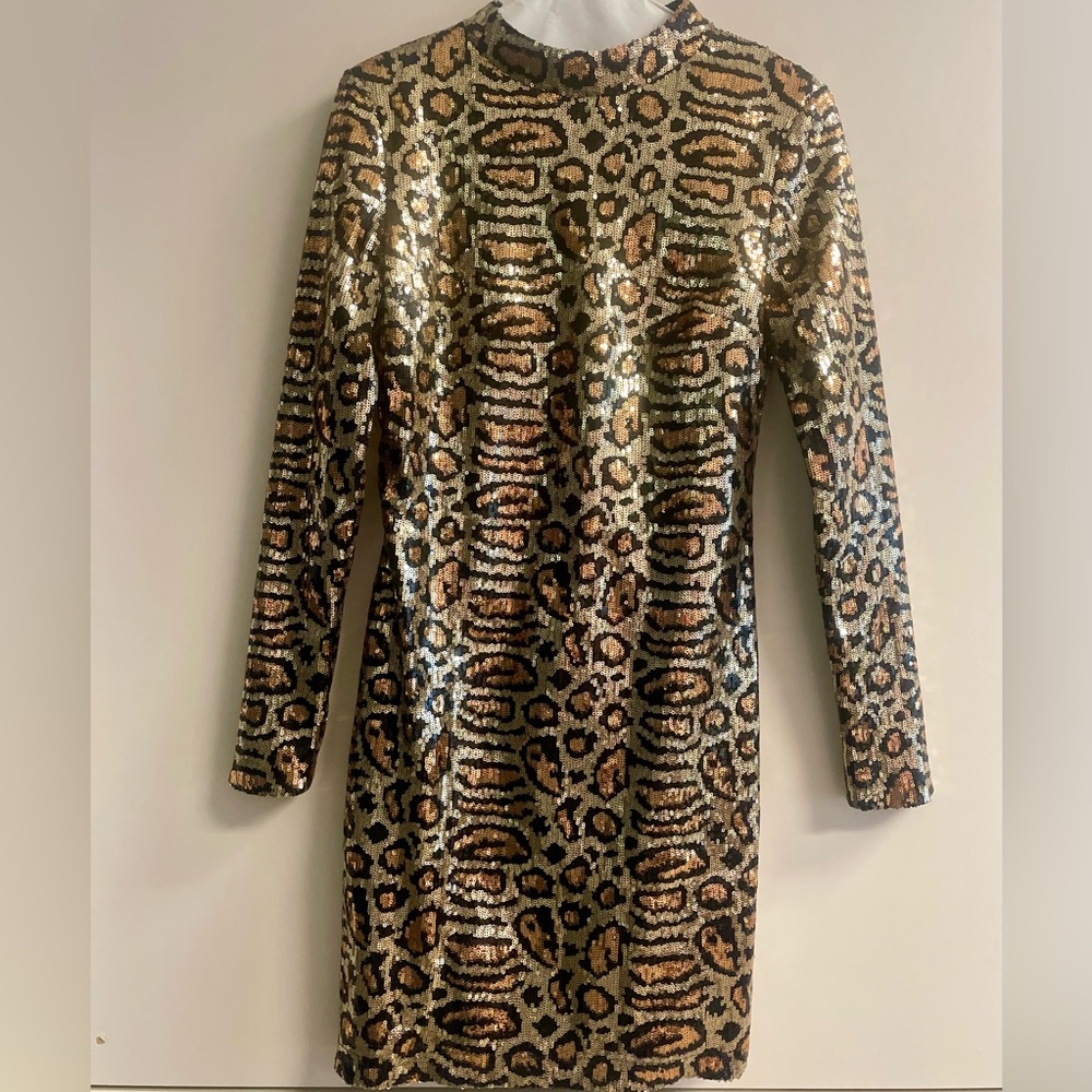 Topshop Sequin Leopard Print Mini Dress, size U.S. 6
